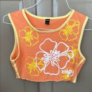 Orange Floral Crop Top Shein